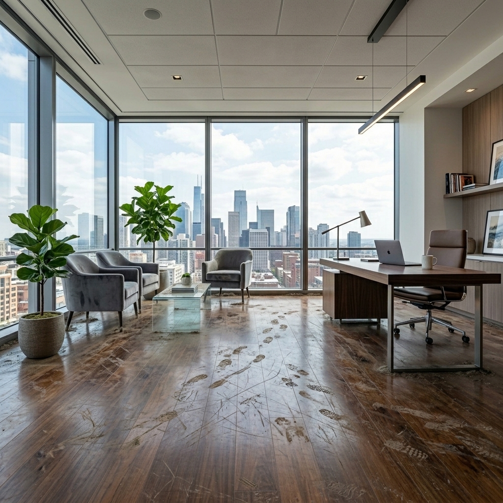 Office Hardwood Floor Buffing - Before